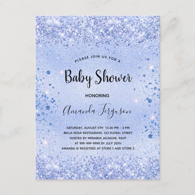 Baby Showboy Blue Glitzer Einladungspostkarte (Vorderseite)