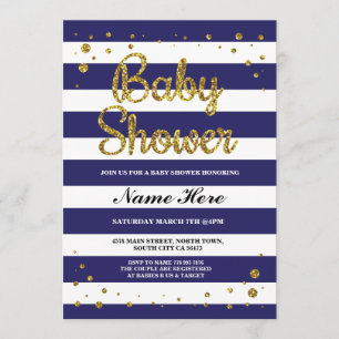 Baby Showdusche Blue Navy Stripe Gold Glitzer Einl Einladung