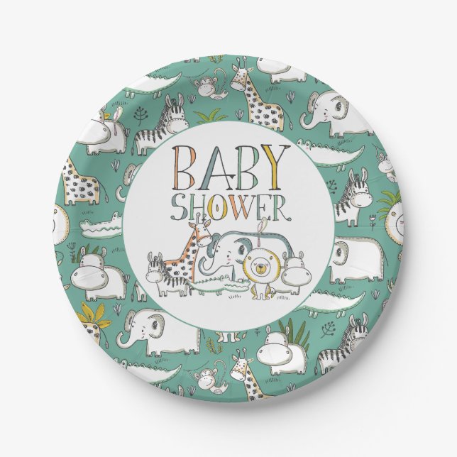 Baby Showdusche Doodle Safari Teller (Vorderseite)