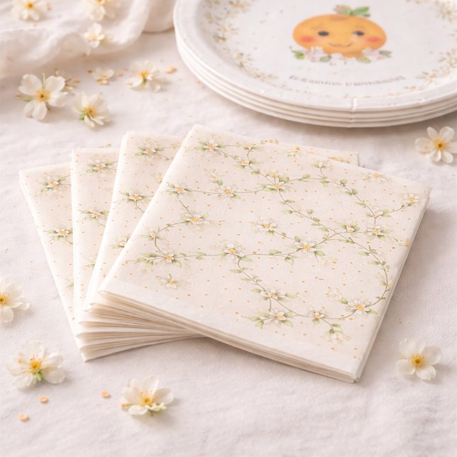 Baby Shower A Little Cutie Orange Blossom vine Serviette (Von Creator hochgeladen)