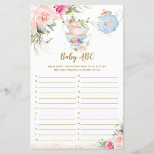 Baby Shower ABC Game Tee Party Vintag Pink Blütenb