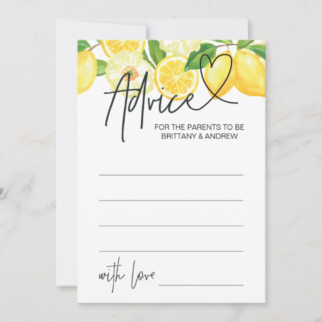 Baby Shower Advice Card Baby Showspiele Lemon Einladung (Vorderseite)