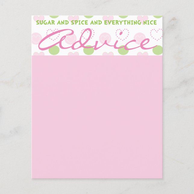 Baby Shower Advice Card "Sugar and Spice" (Vorderseite)