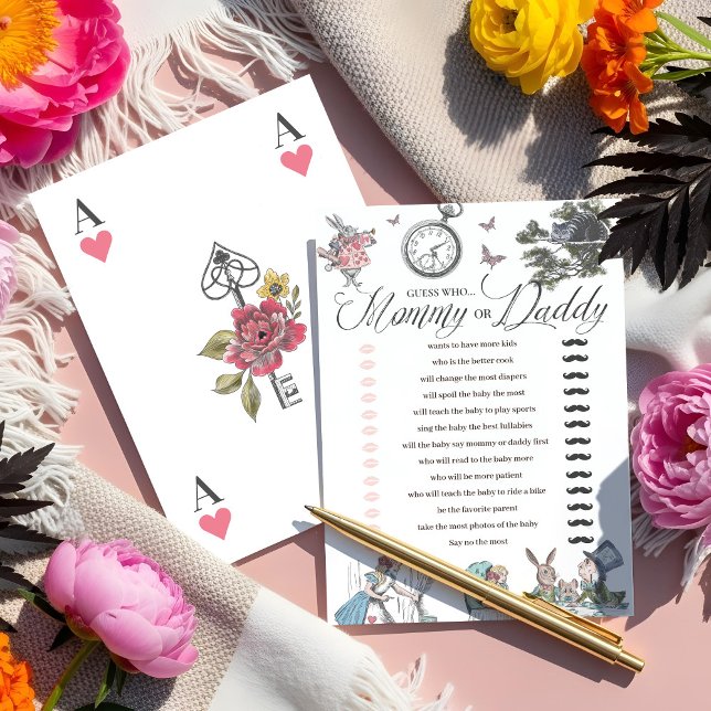Baby Shower Alice im Wunderland Spaß raten, wer sp Einladung (Baby Shower Alice in Wonderland Fun Guess Who Game Invitation)