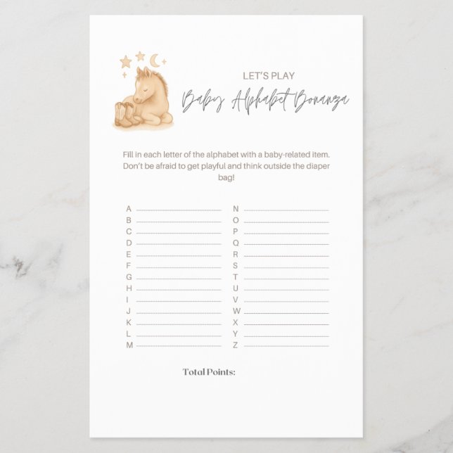 Baby Shower Alphabet Game  Flyer (Vorne)