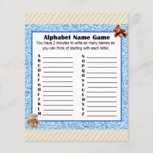 Baby-Shower-Alphabet-Name-BINGO-Spiel Teddybär Flyer