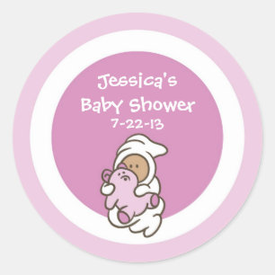 Baby-Shower-Andenken-Aufkleber (Rosa Mädchen, mitt Runder Aufkleber