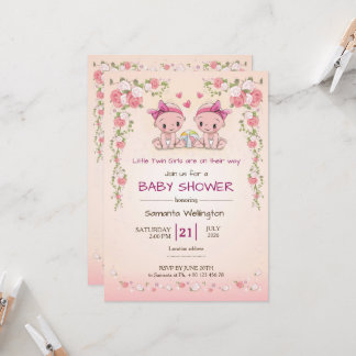 baby shower announcement for TWIN Girls Einladung