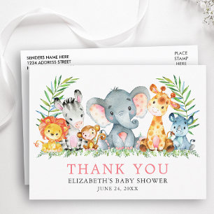 Baby Shower Aquarell Safari-Tiere Danke Pk Postkarte