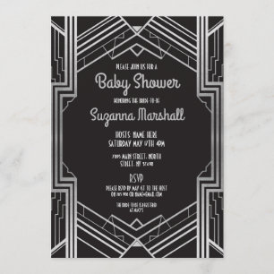 Baby-Shower Art Deco 1920s Silber Gatsby Zwanziger Einladung