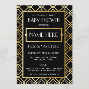 Baby Shower Art Deco Gold Mama Party der 1920er Ja Einladung