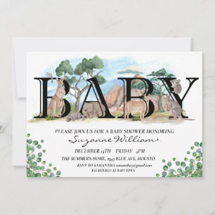 Baby Shower Australian Animals Watercolor Einladung