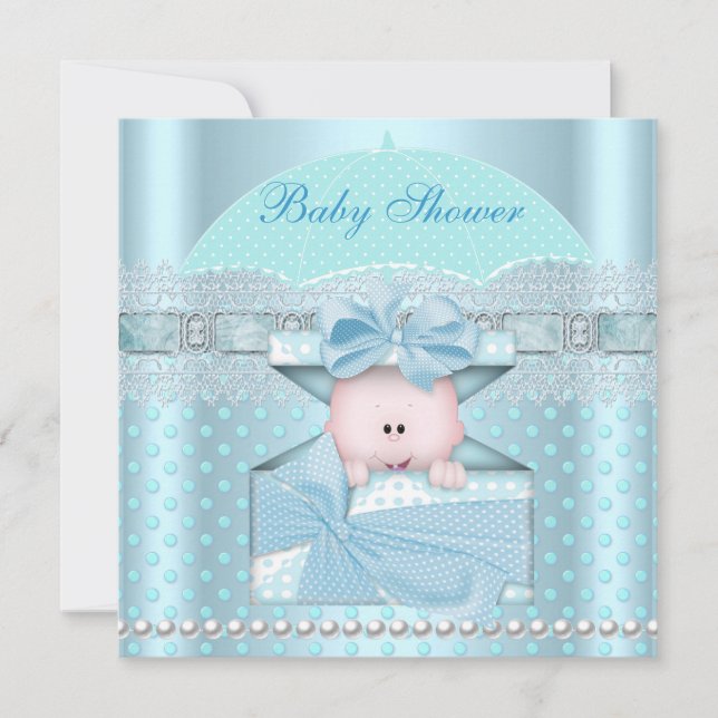 Baby Shower Baby Blue Aquamarin Umbrella Spot Einladung (Vorderseite)