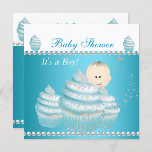 Baby Shower Baby Boy Blue Cupcake Sprinkle Einladung
