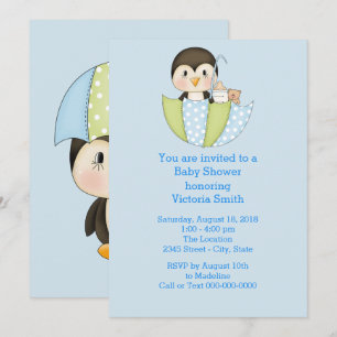 Baby Shower Baby Boy Penguin Einladung