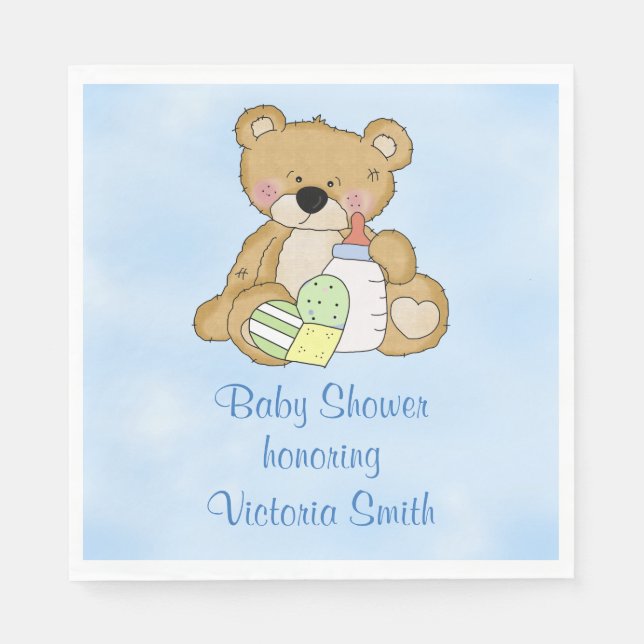 Baby Shower Baby Boy Teddy Bear Serviette (Vorderseite)
