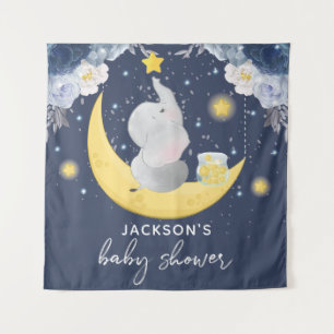 Baby Shower Baby Elephant auf dem Mond Wandteppich