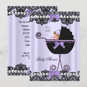 Baby Shower Baby Girl Lavender Lila Black Lace Einladung