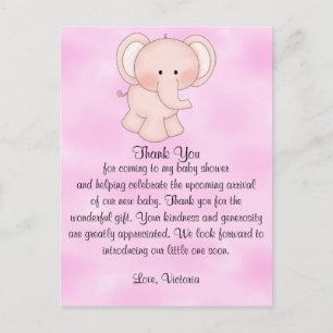 Baby Shower Baby Girl Pink Elephant Postkarte