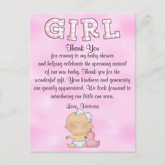 Baby Shower Baby Girl Postkarte (Vorderseite)