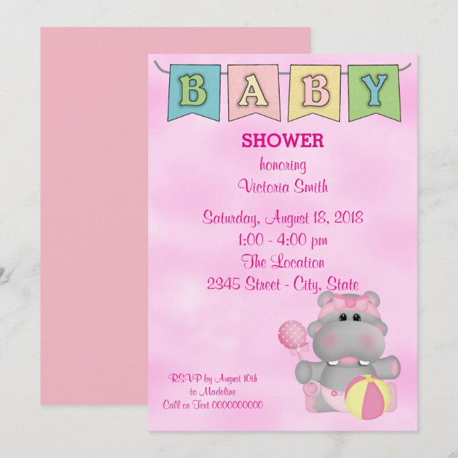 Baby Shower Baby Hippo Einladung (Vorne/Hinten)
