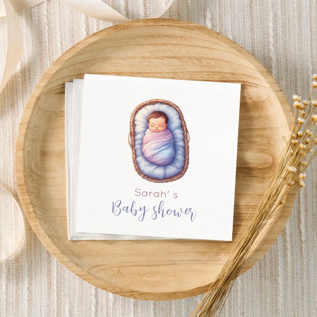 Baby Shower | Baby in Basket Modern Gender neutral Serviette (Baby Shower | Baby in Basket Modern Gender neutral Napkins)