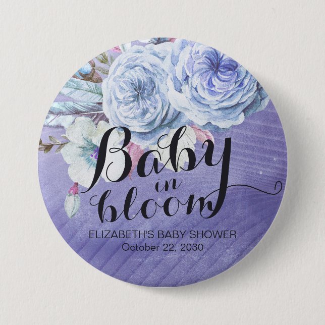Baby Shower Baby in Bloom Boho Blume Button (Vorderseite)