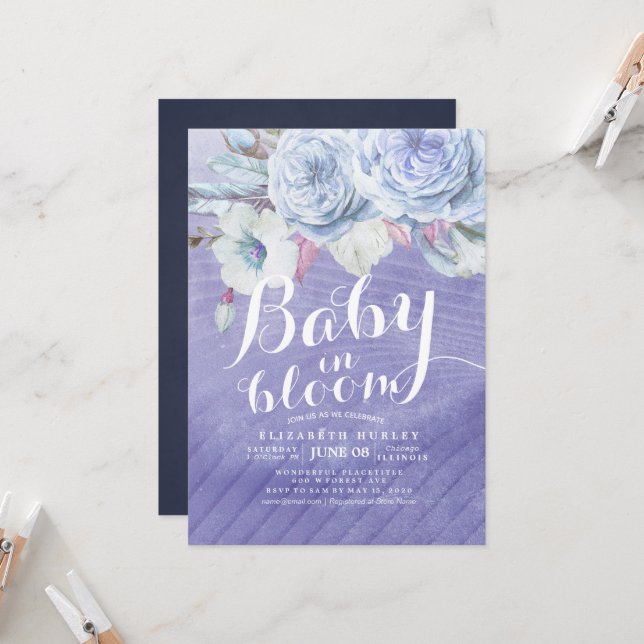 Baby Shower Baby in Bloom Boho Blume Einladung (Vorderseite/Rückseite Beispiel)