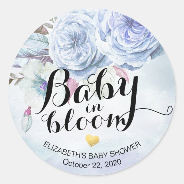 Baby Shower Baby in Bloom Boho Blume & Feathers Runder Aufkleber (Vorderseite)