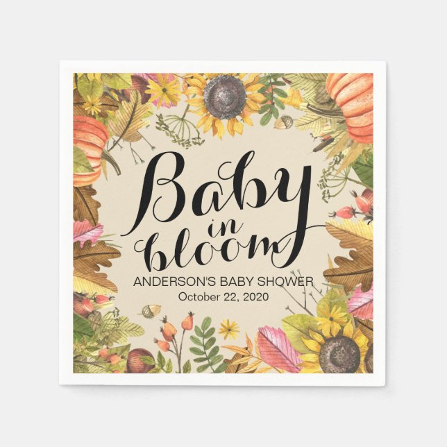 Baby Shower Baby in Bloom Maple Pumpkins Sonnenblu Serviette (Vorderseite)