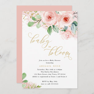 Baby Shower Baby in Bloom, Rosa Gold Floral Einladung