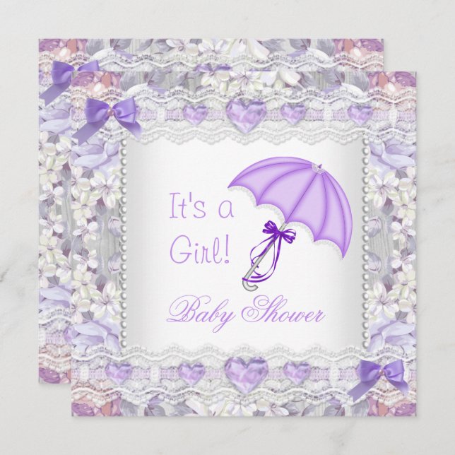 Baby Shower Baby Lavender Floral Umbrella Einladung (Vorne/Hinten)