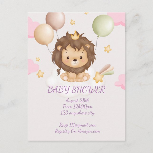 BABY SHOWER BABY LION INVITATION POSTKARTE (Vorderseite)