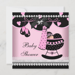 Baby Shower Baby Mädchen Rosa Schwarze Perlen Spit Einladung