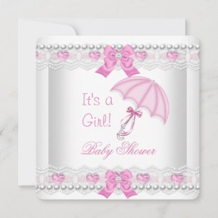 Baby Shower Baby Mädchen Rosa Weiße Spitze Schirm Einladung