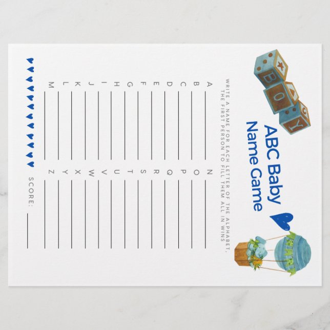 Baby Shower Baby Name Game Baby Boy Trendy Fun (Vorderseite)
