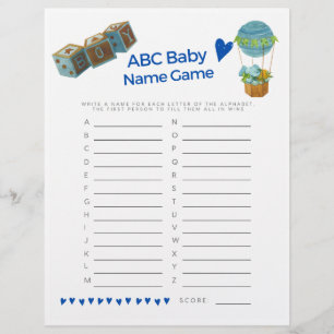 Baby Shower Baby-Namen-Spiel Baby Junge Trendig Lu