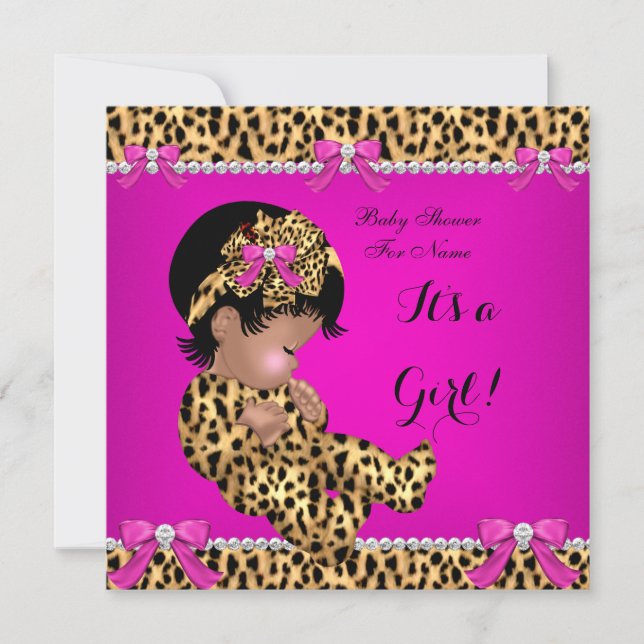 Baby Shower Baby Niedlich Girl Leopard Hot Pink Go Einladung (Vorderseite)