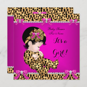 Baby Shower Baby Niedlich Girl Leopard Hot Pink Go Einladung
