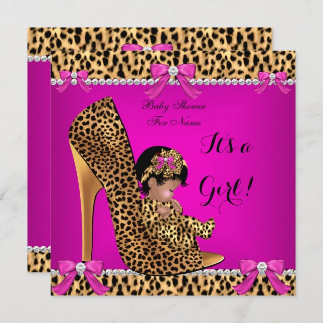 Baby Shower Baby Niedlich Girl Leopard Hot Pink Sh Einladung (Vorne/Hinten)