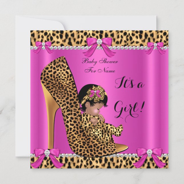 Baby Shower Baby Niedlich Girl Leopard Hot Pink Sh Einladung (Vorderseite)