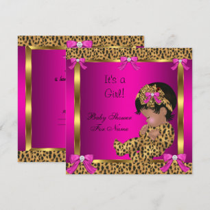 Baby Shower Baby Niedlich Girl Leopard Pink Gold 2 Einladung