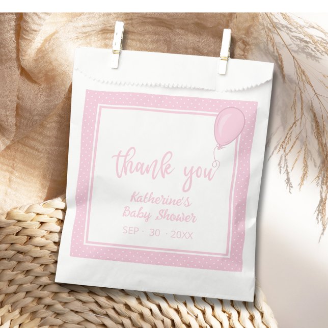 Baby Shower Baby Pastel Pink Polka Dot Geschenktütchen (Pink Baby Shower Treats Favor Bag with Polka Dots, Balloon, Mom's Name, Shower Date.
)