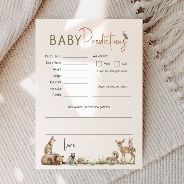Baby Shower Baby Predictions Card Woodland Animals Einladung (Von Creator hochgeladen)