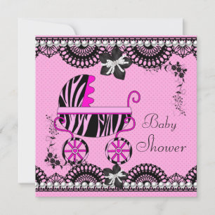 Baby Shower Baby Schwarz Weiß Pink Mädchen Einladung