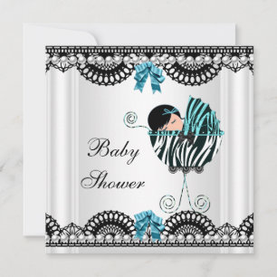 Baby Shower Baby Zebra Boy Schwarz-weiß Blue Einladung