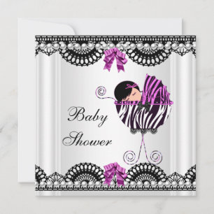 Baby-Shower Baby-Zebra-Mädchen Schwarz Weiß Rosa Einladung