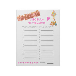 Baby-Shower-Babynamen-Spiel Baby Mädchen Notizblock