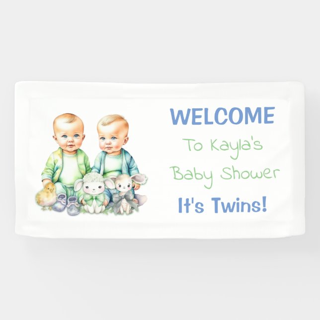 Baby Shower Banner für Twin Boys Blue und Green (Horizontal)