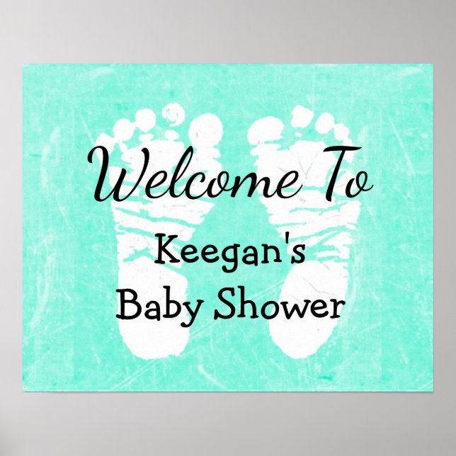 Baby Shower Banner Poster Aquamarin Foot Prints (Vorne)